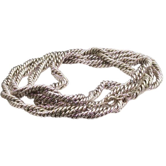 Vintage Crown Trifari Twisted Rope Chain Necklace, Double Twist Silver Tone Chai - Picture 3 of 5